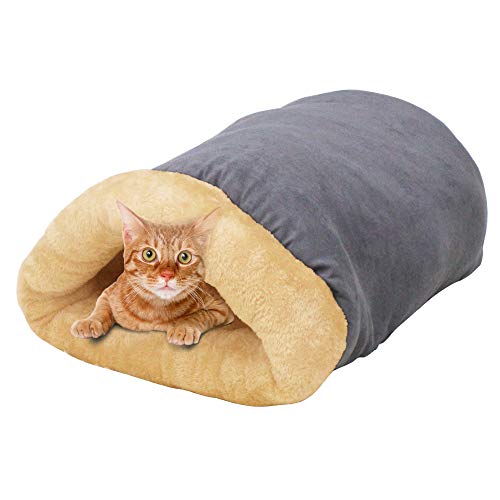 4 in 1 Self Warming Burrow Cat Bed Hideway Sleeping Cuddle Cave (Gray)