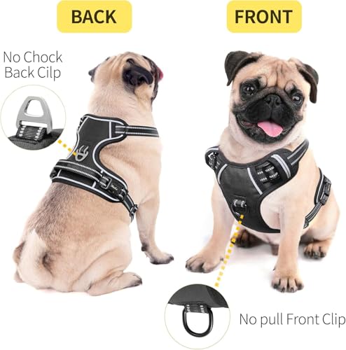 Dog Harness Dog Harness Small Dog No Pull Harness with Soft Handle Reflective Harness Adjustable (XS / Black)