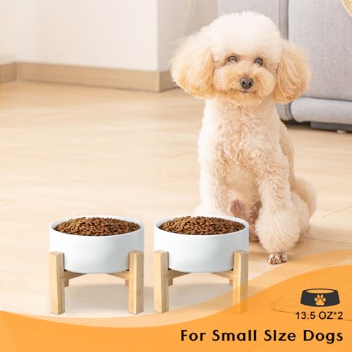 Ceramic Elevated Dog Bowls 2 Pack (Small - 1.7 CUPS*2 / White)