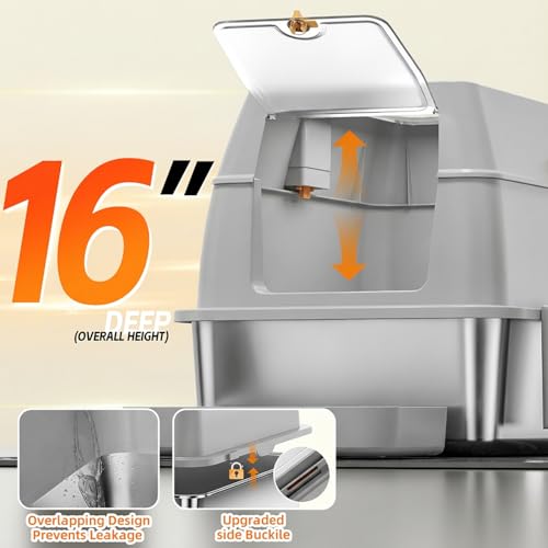 Stainless Steel Litter Box with Lid (Light Gray)