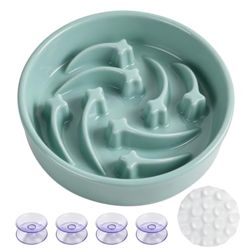 Dog Bowls Slow Feeder Ceramic 1.5 Cup Non Slip Slow Feeding Bowl for Small and Medium Breed Puzzle Dog Food Bowl for Fast Eater (Light Green)