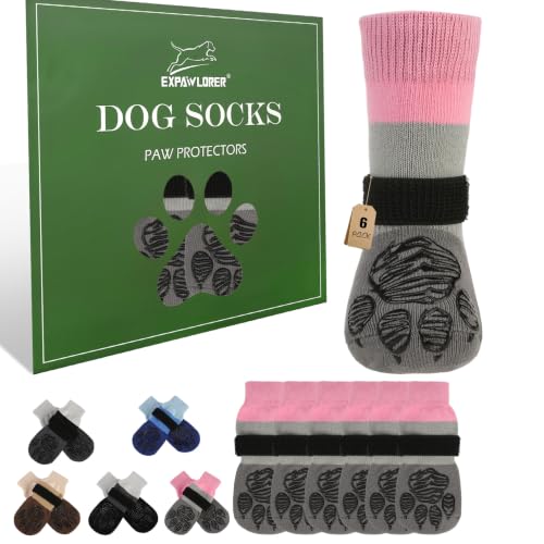 Non Slip Dog Socks for Hardwood Floors to Prevent Licking Paw XS (X-Small(6 Pack) / Pink)
