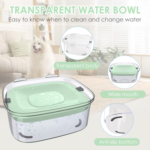 3L No Spill Dog Water Bowl with Slow Drinking Disk (Sprout Green)