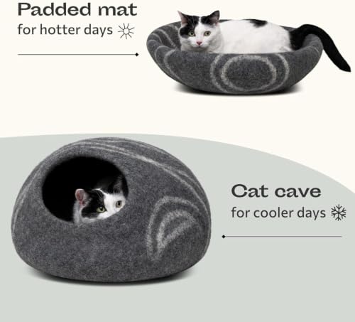 Cat Cave Merino Wool Bed for Indoor Cats (Dark Gray / Medium)