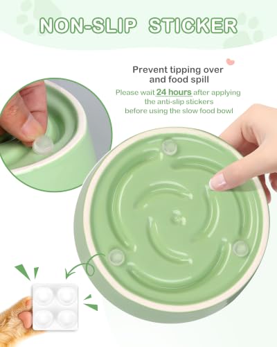 Ceramic Slow Feeder Dog Bowls (M-1.5 Cups / 04-Green)
