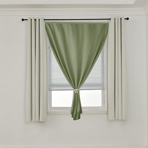 100% Blackout Stick Curtain Portable Black Out Curtains Adhesive Curtains for Bedroom Living Room No Drilling (Sage Green/ Thickened / 47"W x 59"L (Pack of 1))