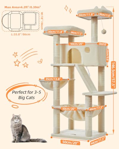 Sturdy Cat Tree (Beige / 57.5 Inches)