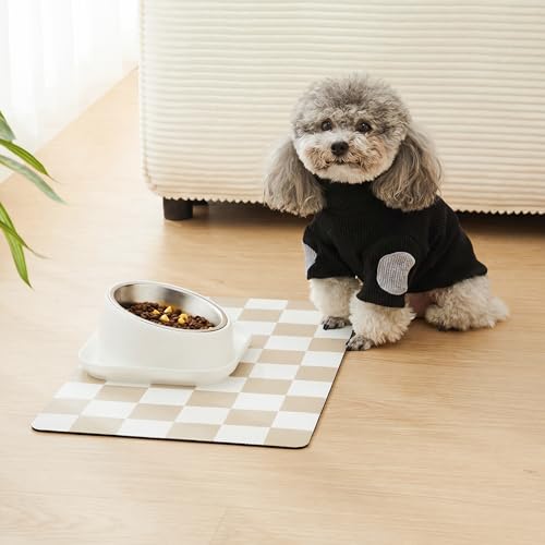 Checkered Dog Feeding Mat (19"L x 12"W / Beige)