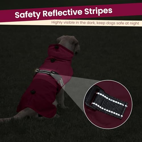 Dog Raincoat Waterproof Rain Jacket with Hood (XXXL(Back Length26.7") / Rose Red)