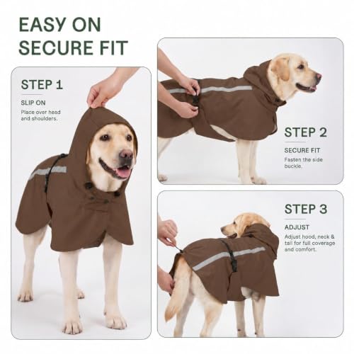 Stretch Fabric Dog Raincoat with Hood (Brown / X-Large)