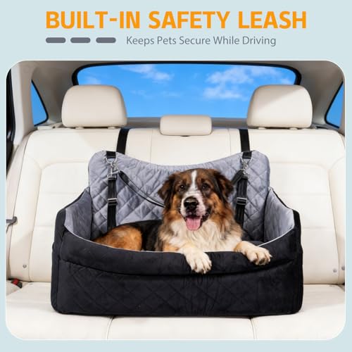 Large Dog Car Seat Booster for Medium Dogs Up to 55 lbs (Grey/Black / L)