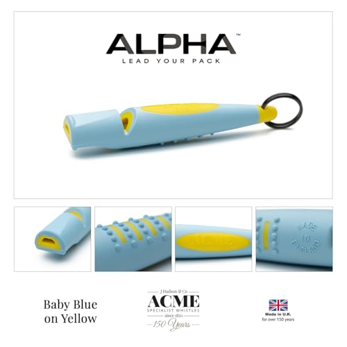 Alpha 211.5 Professional Dog Training Whistle with Enhanced Ergonomic Grip. BPA (Baby Blue on Yellow)