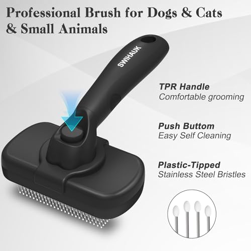 Self Cleaning Slicker Brush for Dogs & Cats (Black)
