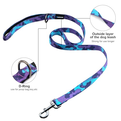 No Pull Dog Harness with Padded Handle+5 Ft Leash (L / Camo Purple Set)