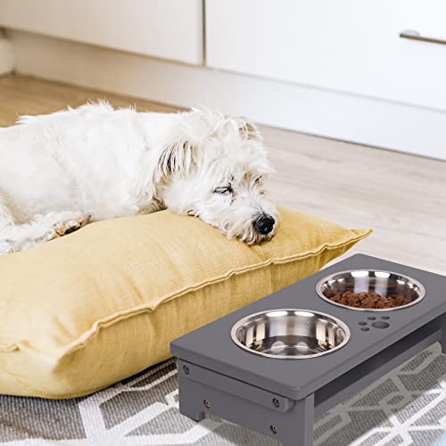 Elevated Dog Bowl Stand with 2 Stainless Steel Bowls (small-4“tall,21 Oz bowl / Grey)