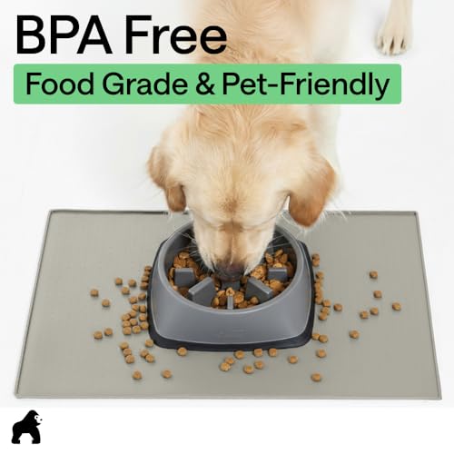 Dog Food Mat 100% Waterproof Silicone (Light Gray / 32"l X 24"w)