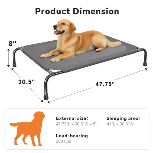 Raised Dog Bed for Large Dogs (47.75"L x 30.5"W x 8"Th / Dark Grey)