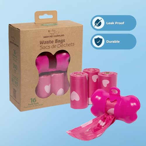 Poop Bags for Dogs (Pink Heart / 240 Bags)