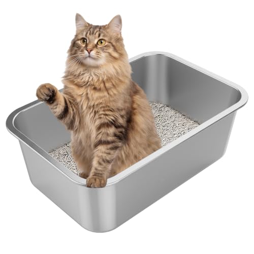 XX Large High Sided Stainless Steel Cat Litter Box (23.43"L x 15.55"W x 7.68"H)