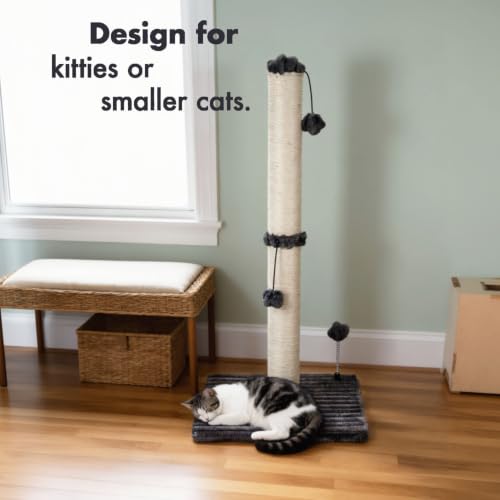 34“ Tall Cat Scratching Post Premium Basics Kitten Scratcher Sisal Scratch Posts Trees with Hanging Ball for Indoor Cats (34 inches for Adult Cats / Charcoal Gray)