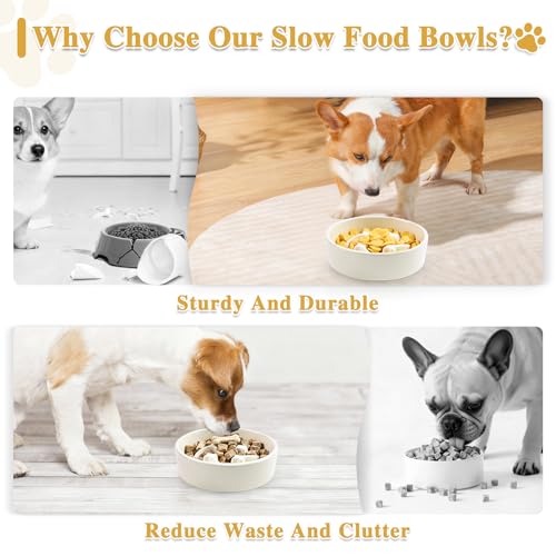 Ceramic Slow Feeder Dog Bowls (Beige-M)