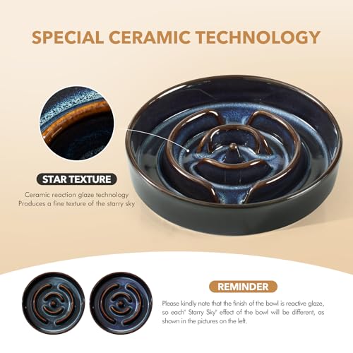 Raised Slow Feeder Dog Bowls (2 x Starry Sky + Stand - A / L- 8.2inch / 1.6 Cups)
