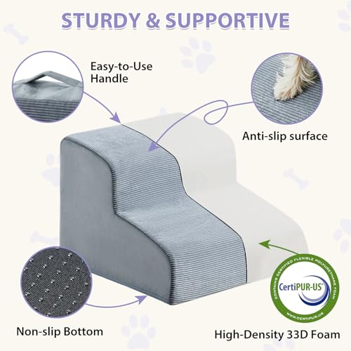 Dog Stairs for Small Dogs (Fleece Grey)
