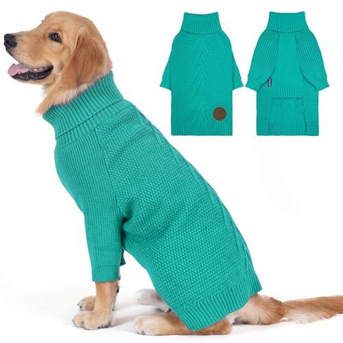 Dog Sweater Long Sleeve Warm Knit Sweaters for Large Dogs Boy Girl (Aqua Green / XXX-Large)