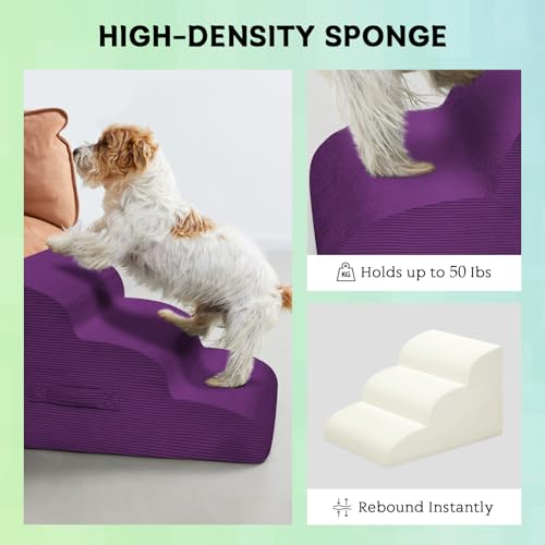 3 Step Dog Stairs Pet Ramp for High Beds (Purple / 3-Step 16"H)
