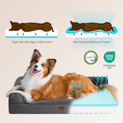 Large Dog Bed Memory Foam for Crate (Dark Grey / 35.0"L x 22.0"W x 6"Th)