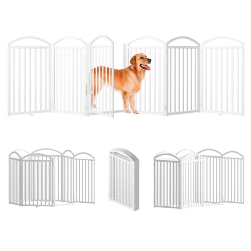 6 Panels Full Matel Freestanding Dog Gates with Door (【6 Panels with Door】144"W*36H" / White)