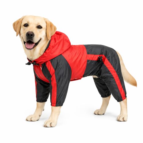 Pet Apparel Large Dog Clothing Raincoat Pet Clothes Rain Coat For Big Large Dogs Red Green Waterproof (L-XL (Large Dog ~75lbs) / Red)