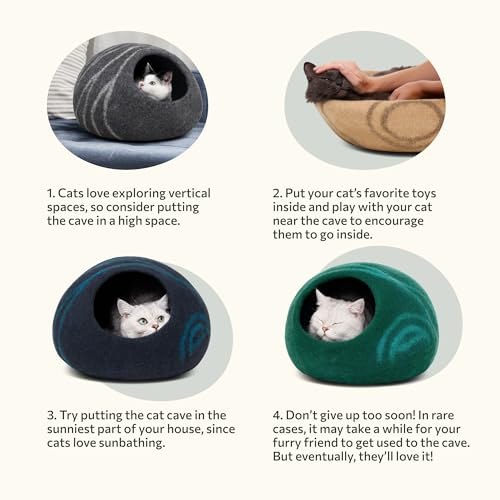 Cat Cave Merino Wool Bed for Indoor Cats (Nap Blue / Large)