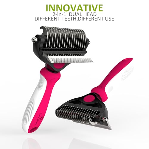 2 in 1 Professional Grooming Rake for Cats & Dogs (Rose)