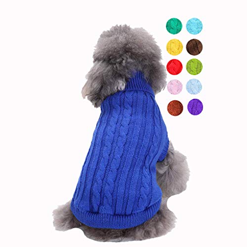Dog Sweater Soft Warm Turtleneck Knitted Clothes for Small Medium Large Pet (Dark Blue / Small)