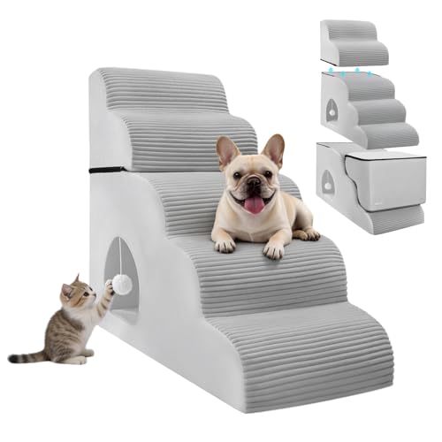 Dog Stairs for High Beds Up to 30" H with Tunnel (Gray / 5-Steps)
