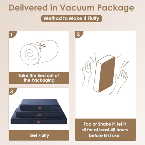 Orthopedic Dog Bed Large with Removable Washable Cover (47*29*3.5 inches / Navy)