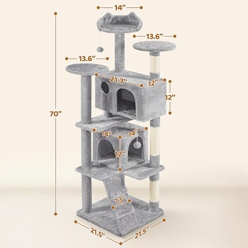 70in Multi Level Sturdy Cat Tree (Light Gray / 70in)