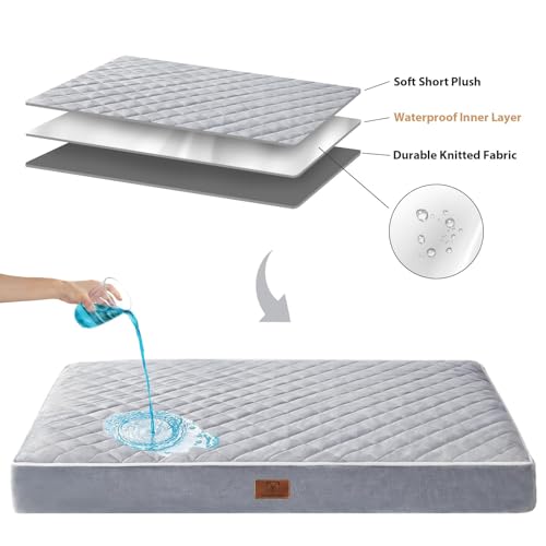 Orthopedic Waterproof Large Sized Senior Dogs Bed for Comfy Sleep (Light Grey / 36"L x 27"W x 3"Th)
