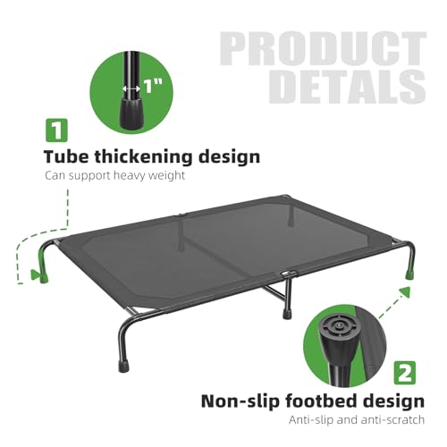 Raised Dog Bed for Extra Large Dogs (60.25"L x 37.25"W x 8"Th / Black)