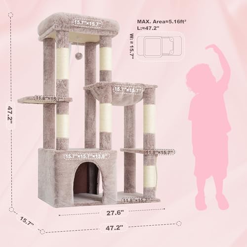 Heavy Duty Cat Tree with Large Base for Large Indoor Cats HCT026MU (Rosy Brown / L)