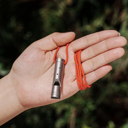 Titanium Whistle Emergency Survival Safety Whistles with Lanyard Loud for Outdoor Camping Hiking Coaches Training Sports Keychain Whistle (1 PCS - Ti9018)