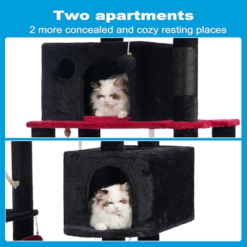 Cat Tree Tower with Sisal Scratching Posts (53.7 Inches / Black and Red)