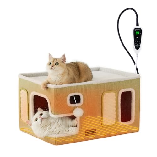 Heated Cat House Bed for Indoor Cats (Green / Extra Large)