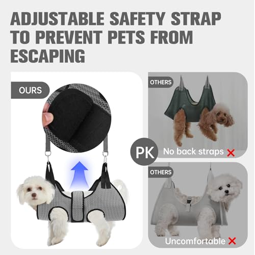 Dog Grooming Hammock Harness for Dogs & Cats with Pet Nail Clipper Trimmer (S / Grey)