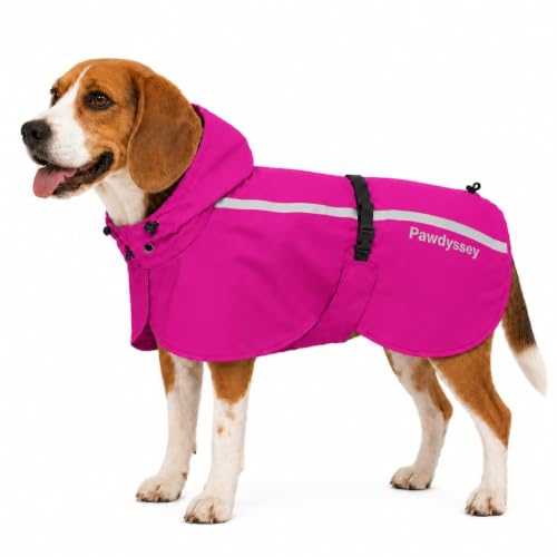 Stretch Fabric Dog Raincoat with Hood (Hot Pink / Medium)