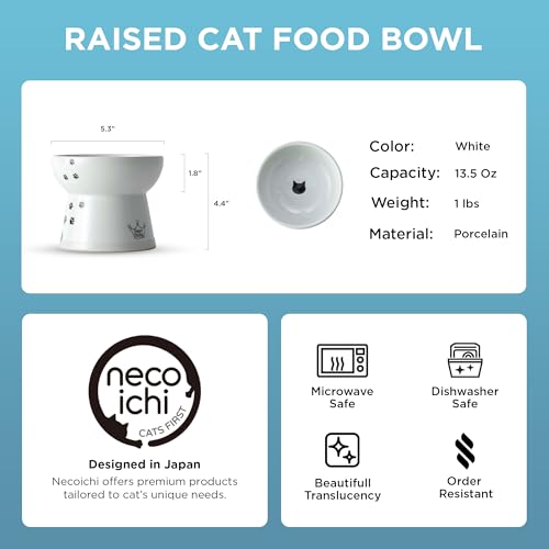 Necoichi Ceramic Raised Cat Food Bowl (Cat / Large)