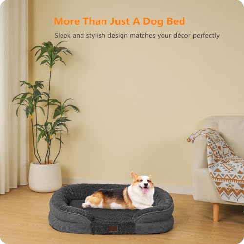 Orthopedic Waterproof Medium Dog Bed Sofa (Medium(36 x 25.5 x 6 inch) / Plush-Dark Grey)