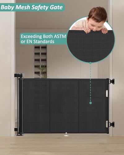 71 inch Reinforced Retractable Baby Gates 34 inch Tall (Black / 34" Tall x 71" Wide)