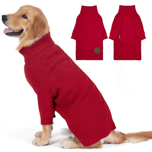 Dog Sweater Long Sleeve Warm Knit Sweaters for Large Dogs Boy Girl (Red / XXX-Large)